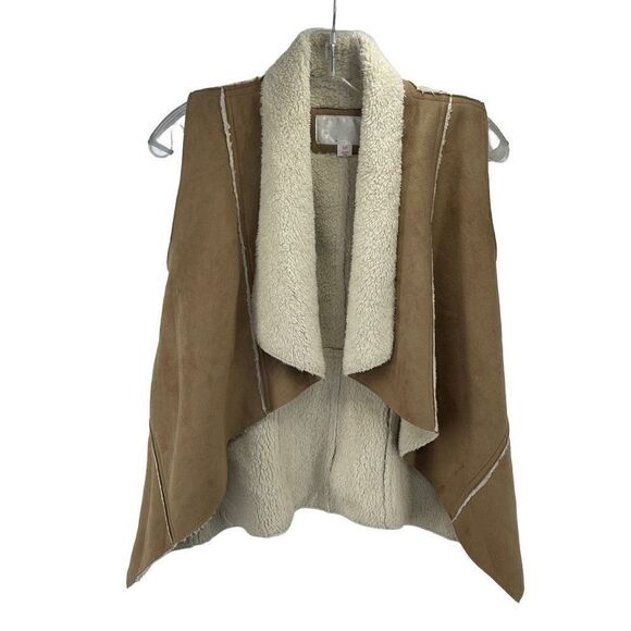 Xhilaration Women's Faux Fur Trim Open Front Suede Vest Tan Size Small Petite - Picture 6 of 9